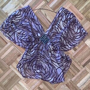 ARDEN B Sheer Butterfly-Sleeve Floral Print Top Women's Size Small